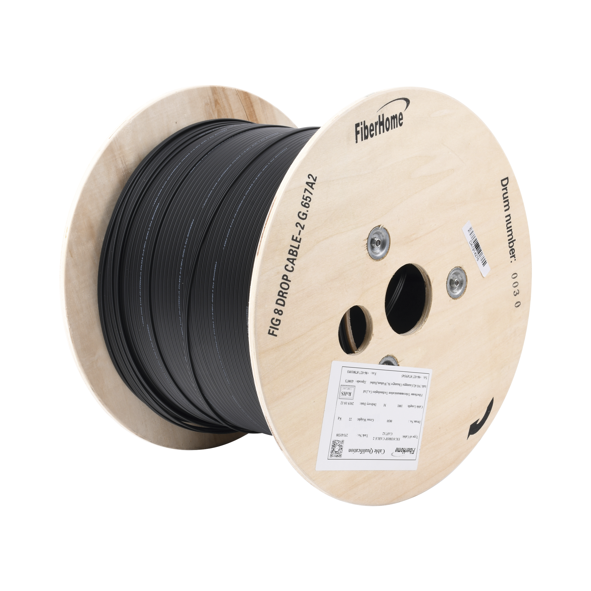 Carrete de 1 km de Fibra Óptica Aérea Mini Figura 8 G.657A2 tipo Drop, Monomodo de 2 Hilos (bifibra), Color Negro Carrete de 1 km de Fibra Óptica Aérea Mini Figura 8 G.657A2 tipo Drop, Monomodo de 2 Hilos (bifibra), Color Negro